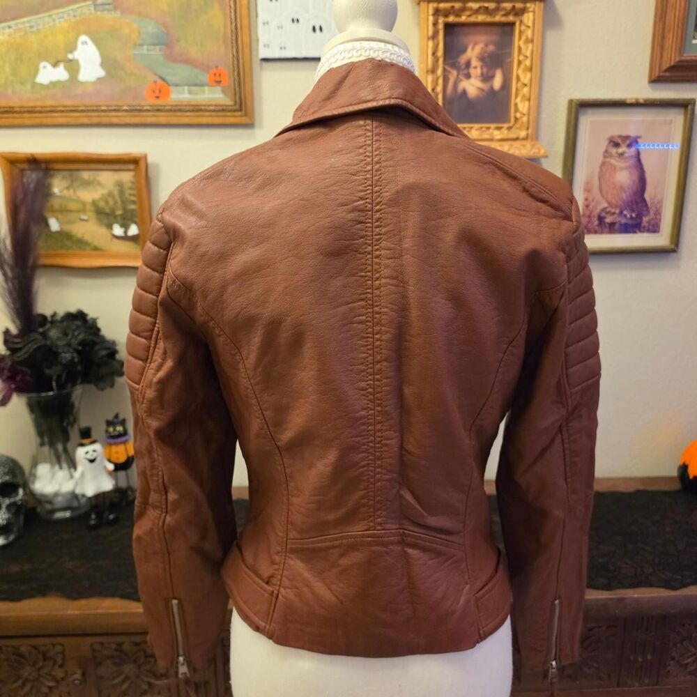 Faux Leather Tan Moto Jacket - Picture 2 of 8